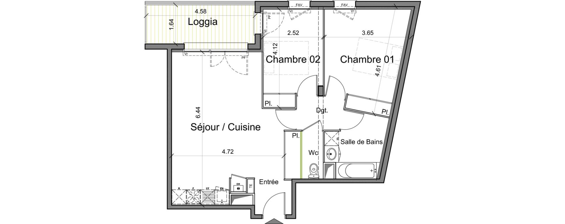 Appartement T3 de 63,62 m2 &agrave; Toulouse Cartoucherie