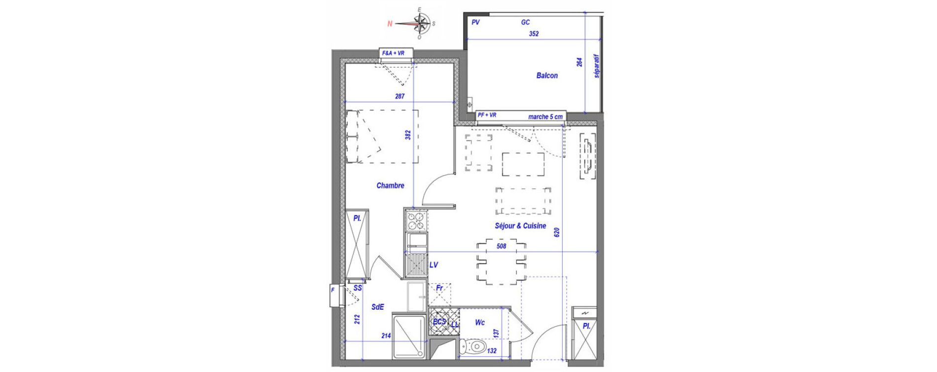Appartement T2 de 44,54 m2 &agrave; Toulouse Croix daurade