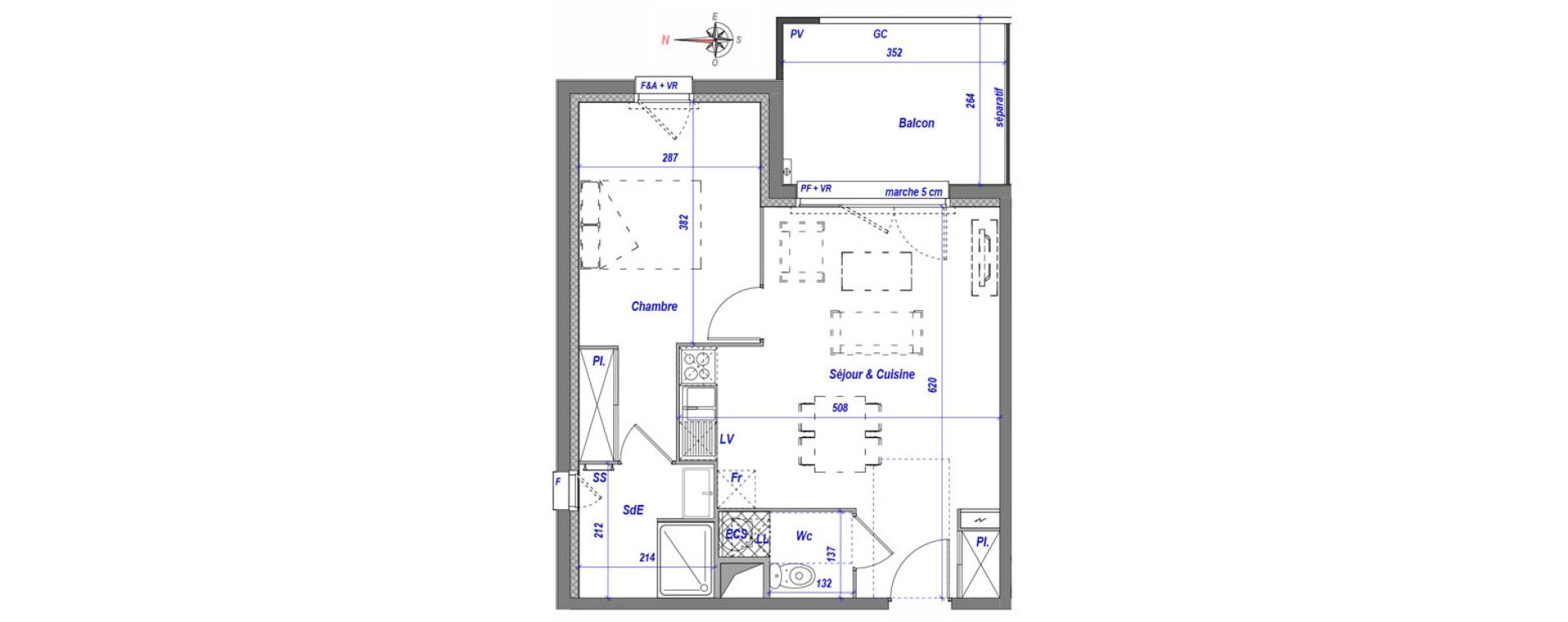 Appartement T2 de 44,54 m2 &agrave; Toulouse Croix daurade