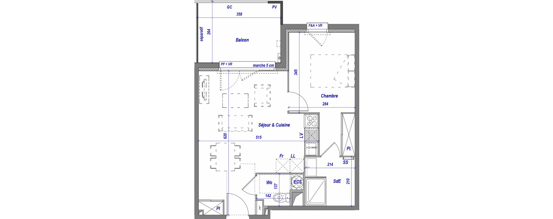 Appartement T2 de 43,37 m2 &agrave; Toulouse Croix daurade