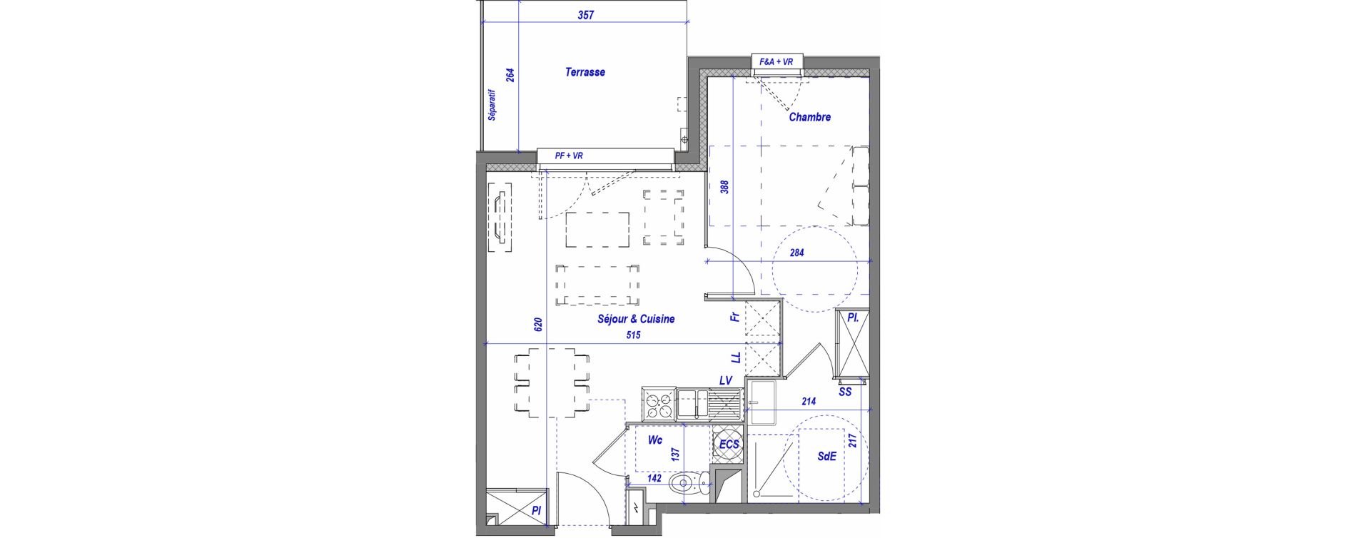Appartement T2 de 43,41 m2 &agrave; Toulouse Croix daurade