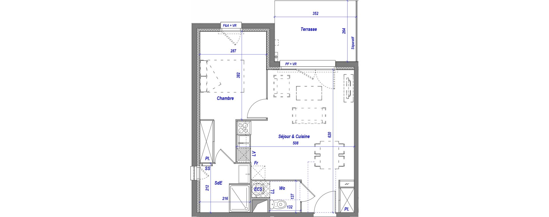Appartement T2 de 44,55 m2 &agrave; Toulouse Croix daurade
