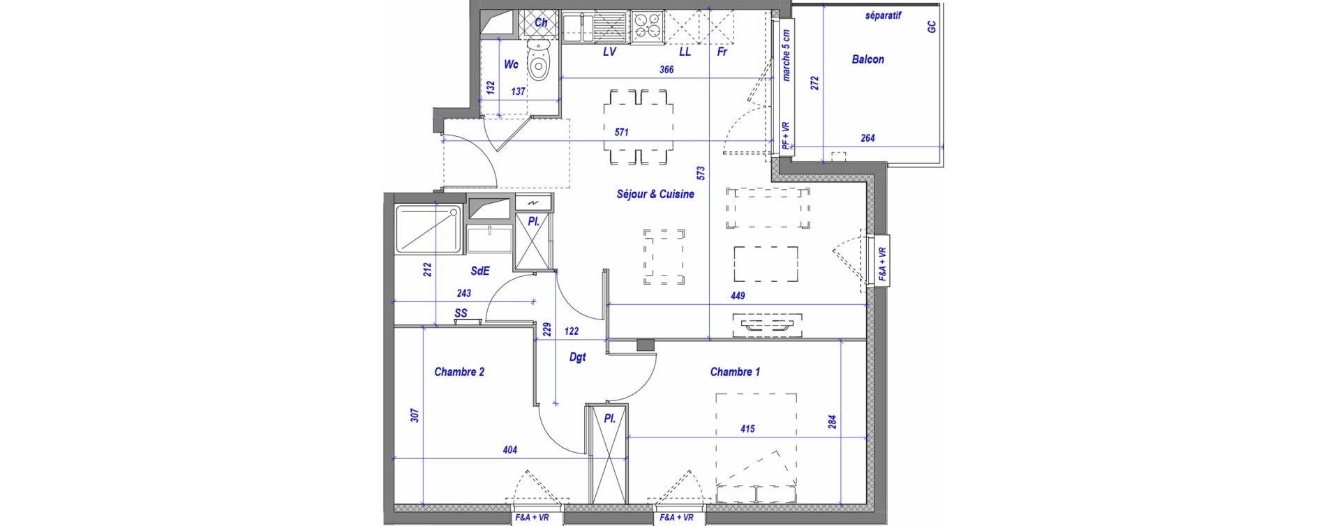 Appartement T3 de 59,70 m2 &agrave; Toulouse Croix daurade