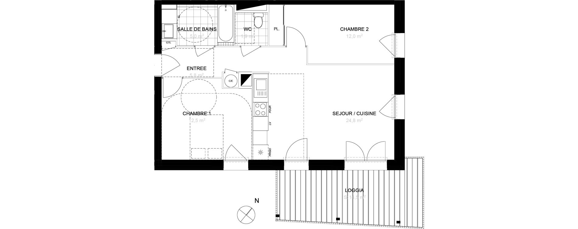 Appartement T3 de 62,00 m2 &agrave; Toulouse Saint-martin-du-touch