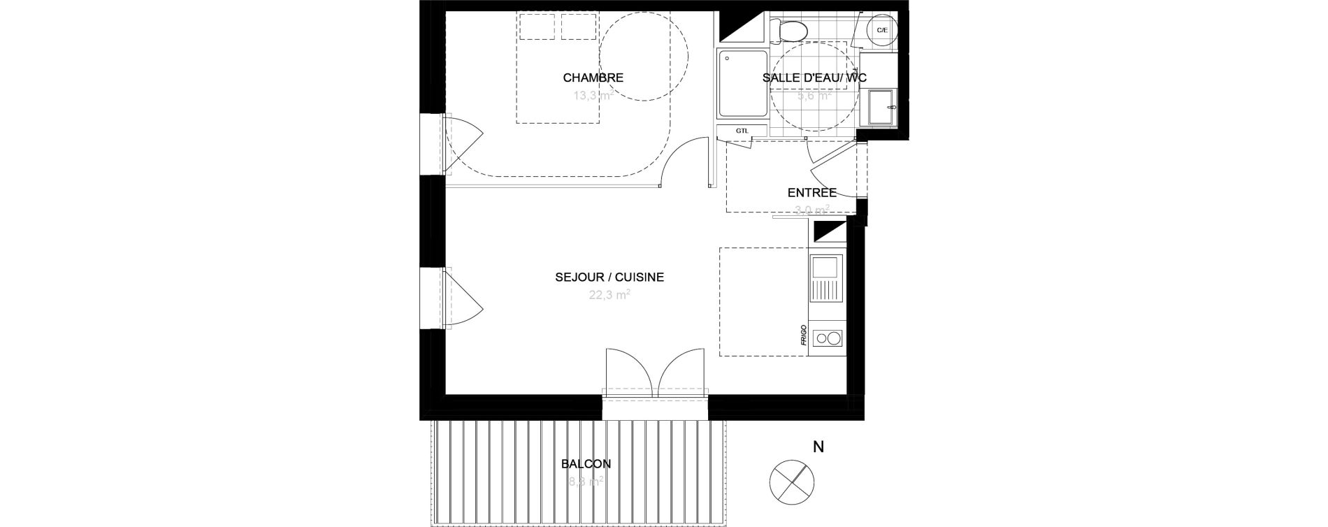 Appartement T2 de 44,20 m2 &agrave; Toulouse Saint-martin-du-touch