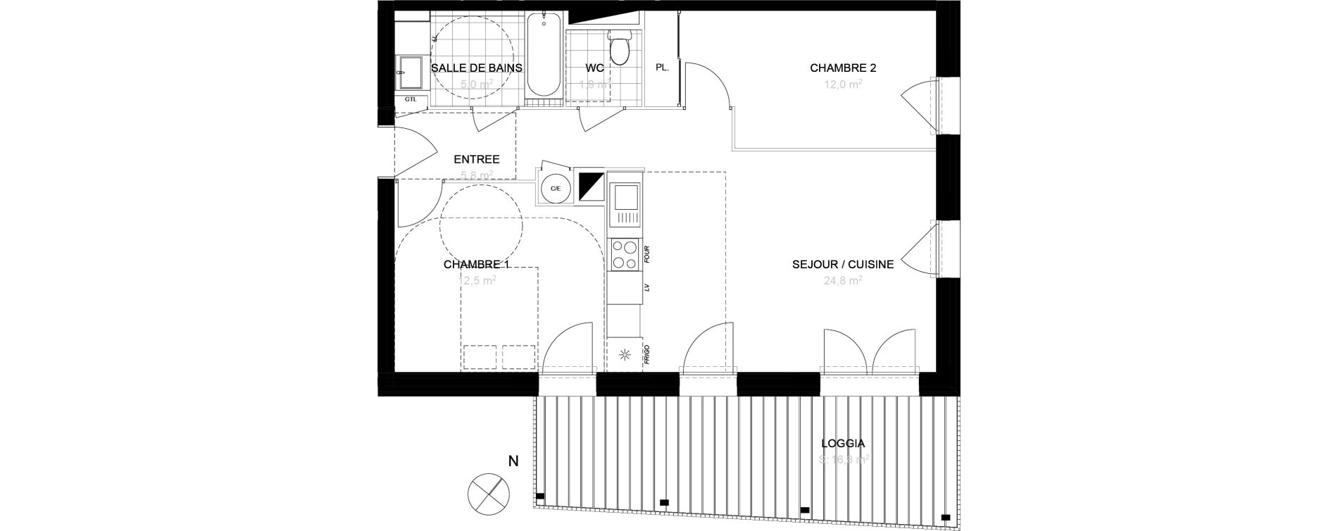 Appartement T3 de 62,00 m2 &agrave; Toulouse Saint-martin-du-touch