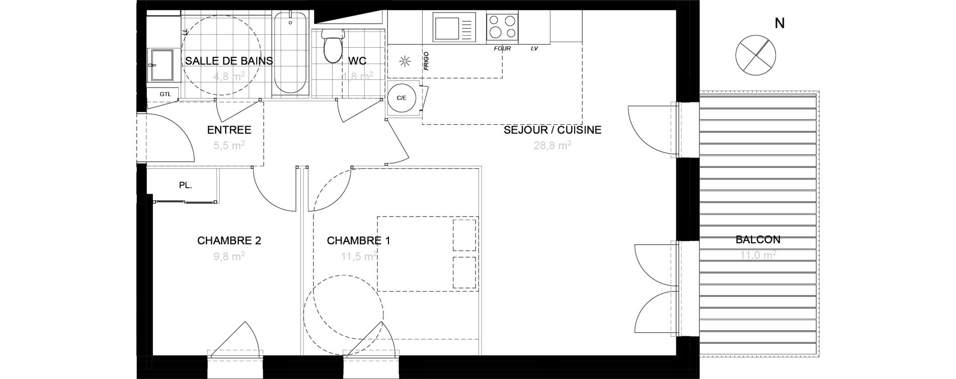 Appartement T3 de 62,20 m2 &agrave; Toulouse Saint-martin-du-touch