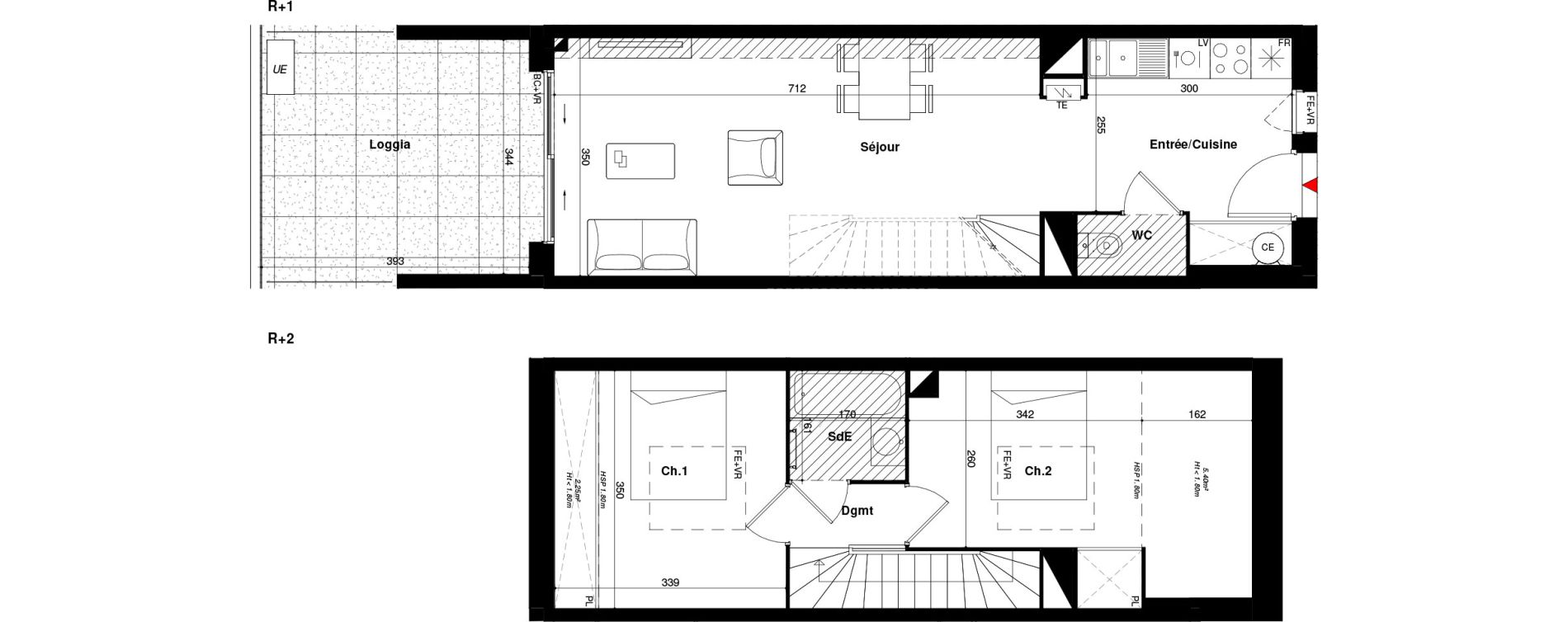 Duplex T3 de 57,40 m2 &agrave; Toulouse Lardenne