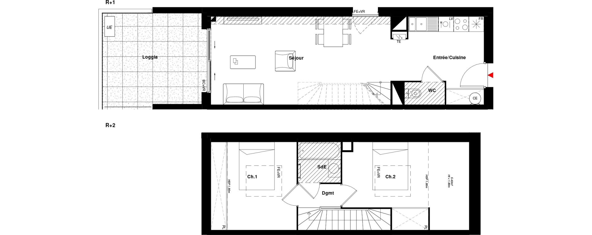 Duplex T3 de 58,06 m2 &agrave; Toulouse Lardenne