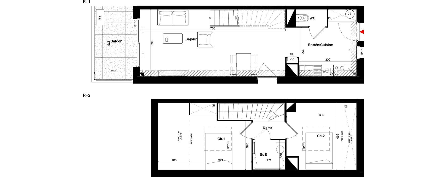 Duplex T3 de 58,67 m2 &agrave; Toulouse Lardenne