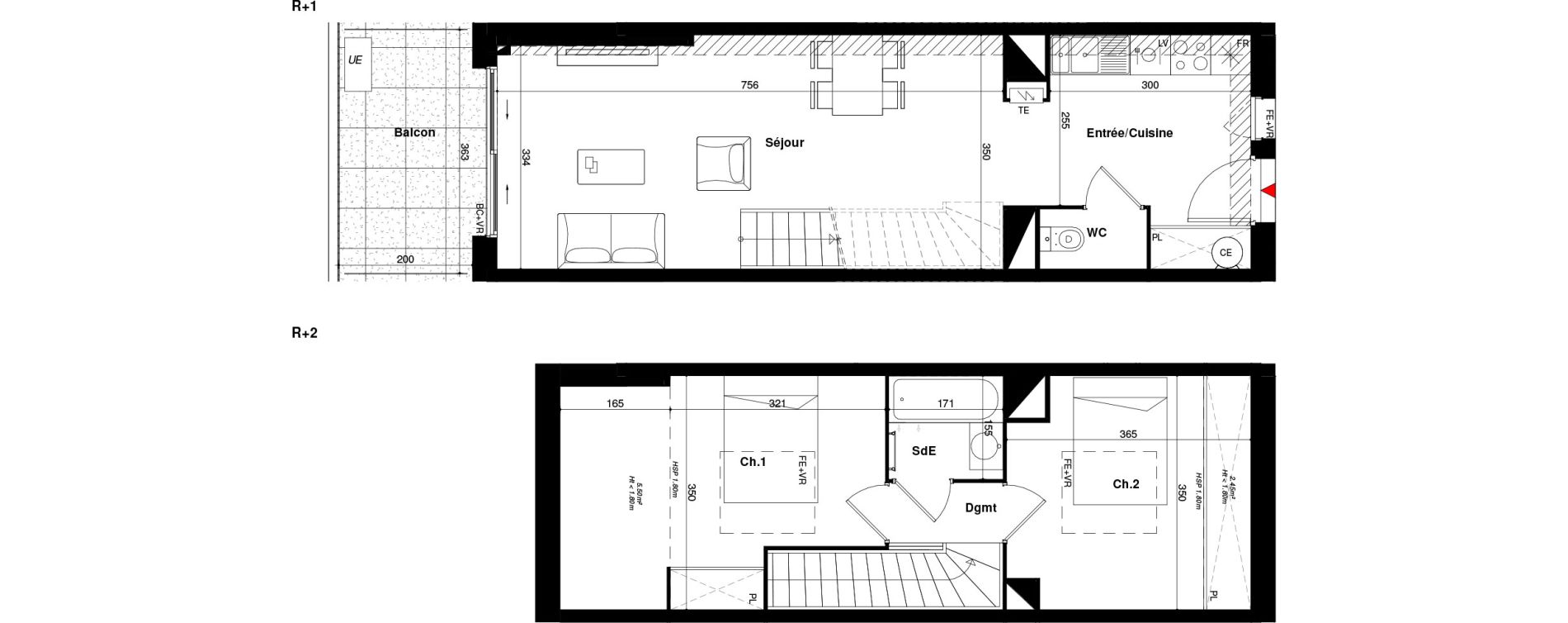 Duplex T3 de 58,21 m2 &agrave; Toulouse Lardenne
