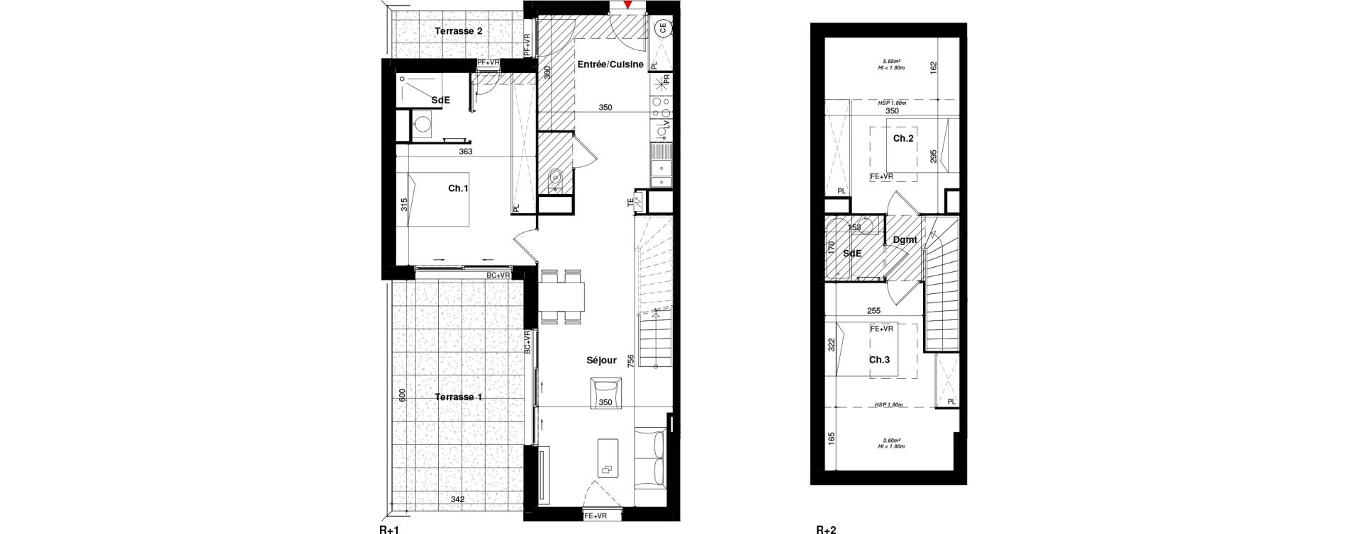 Duplex T4 de 79,72 m2 &agrave; Toulouse Lardenne