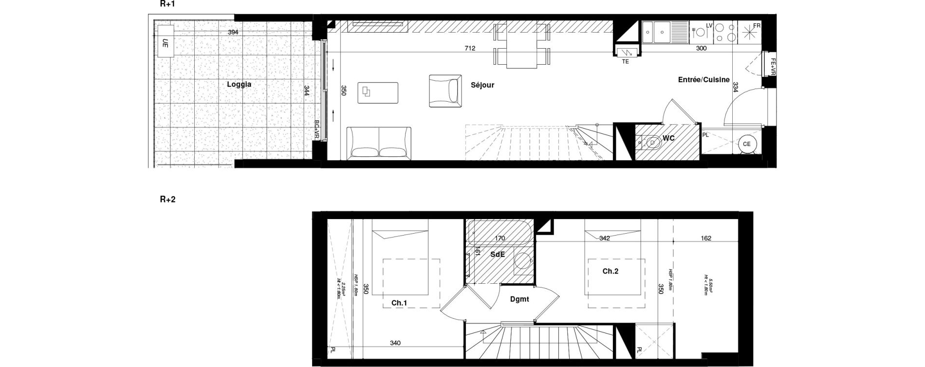 Duplex T3 de 57,40 m2 &agrave; Toulouse Lardenne