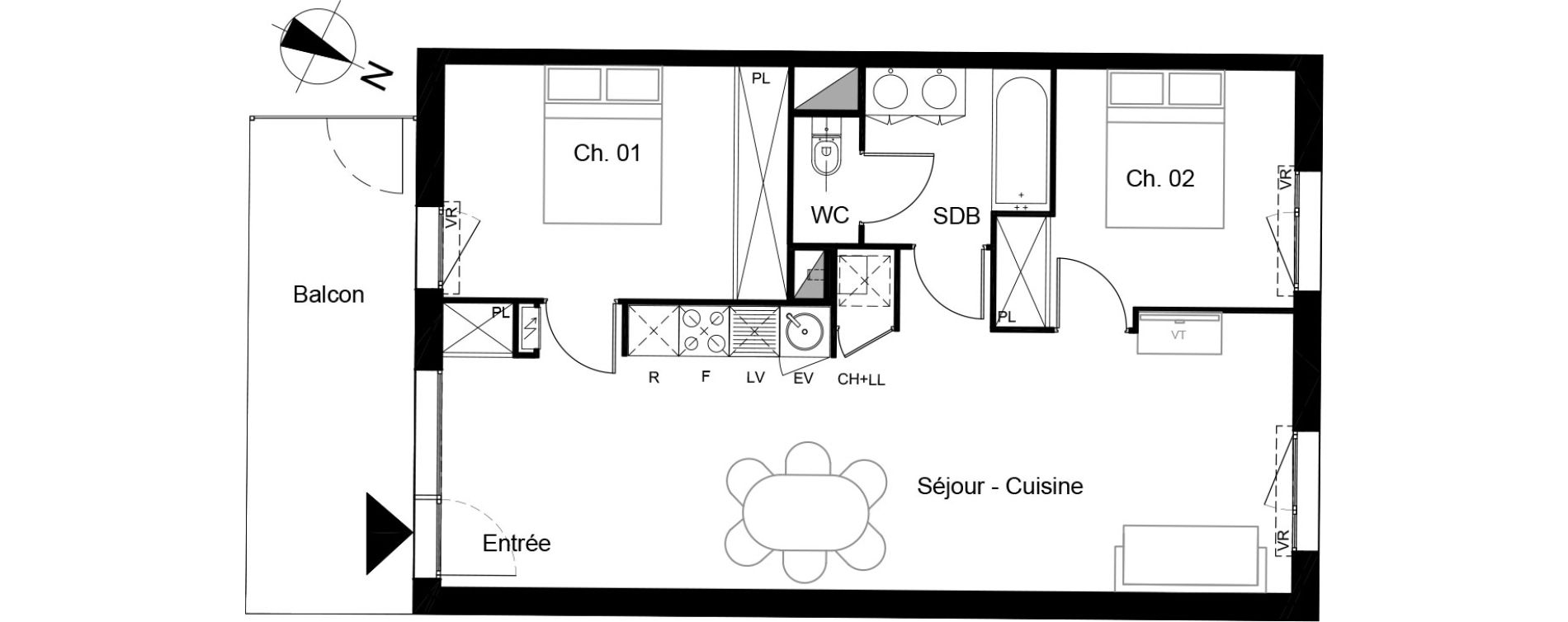Appartement T3 de 61,36 m2 &agrave; Toulouse Sept deniers