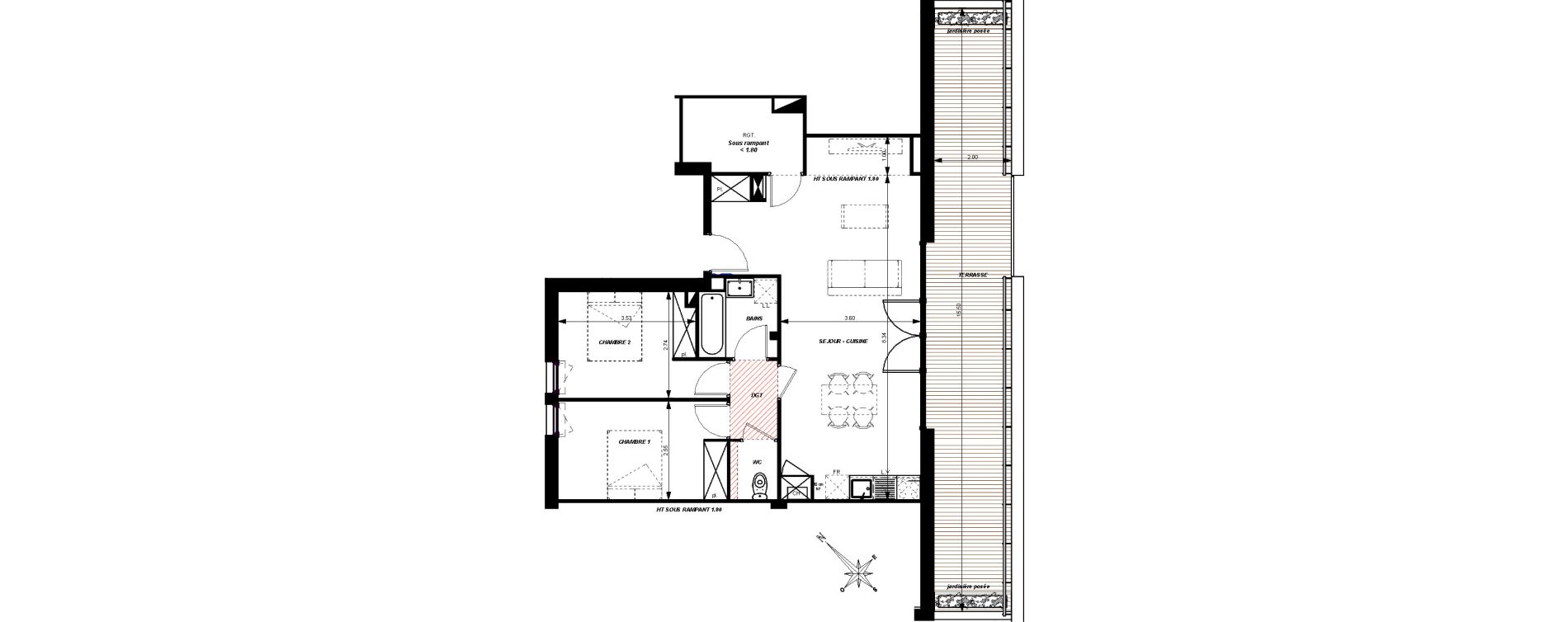 Appartement T3 de 64,02 m2 &agrave; Toulouse Croix daurade