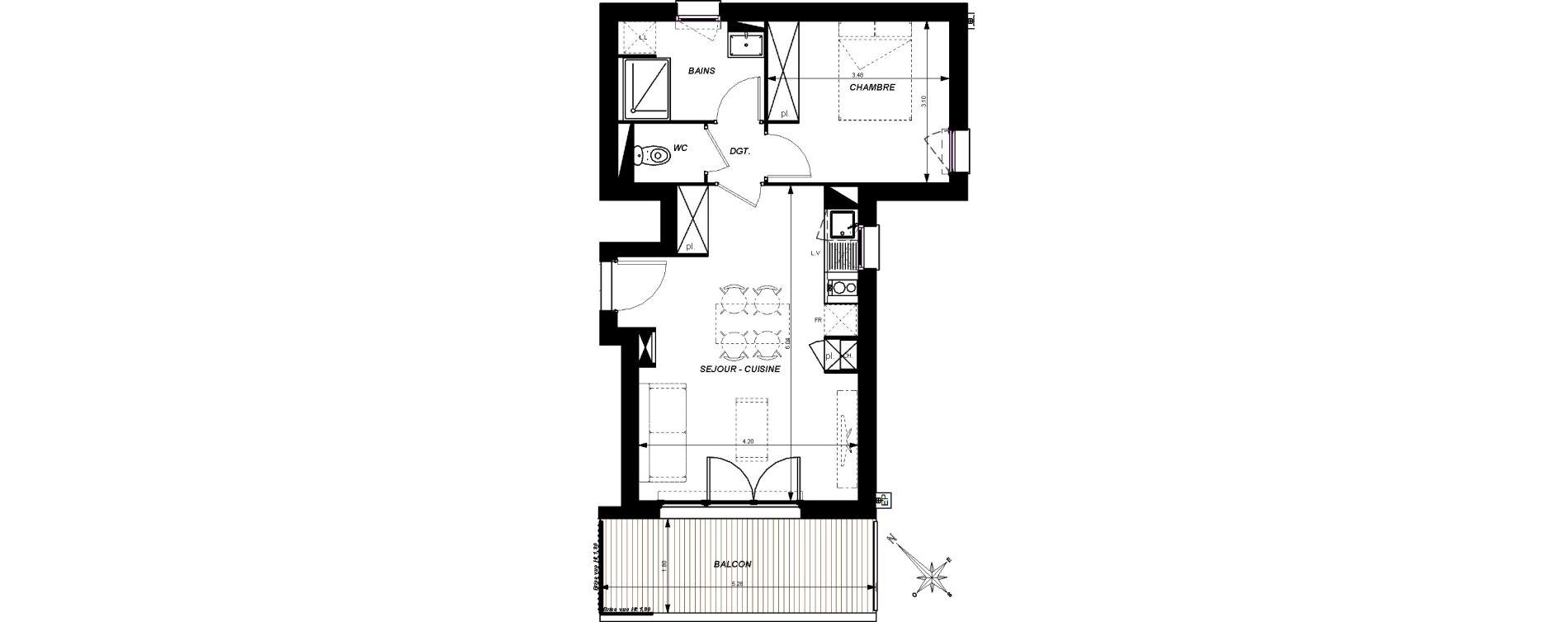 Appartement T2 de 43,05 m2 &agrave; Toulouse Croix daurade