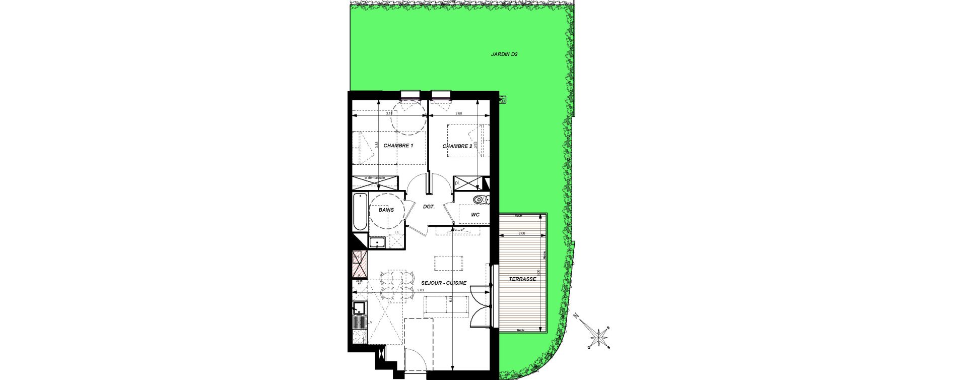 Appartement T3 de 63,35 m2 &agrave; Toulouse Croix daurade