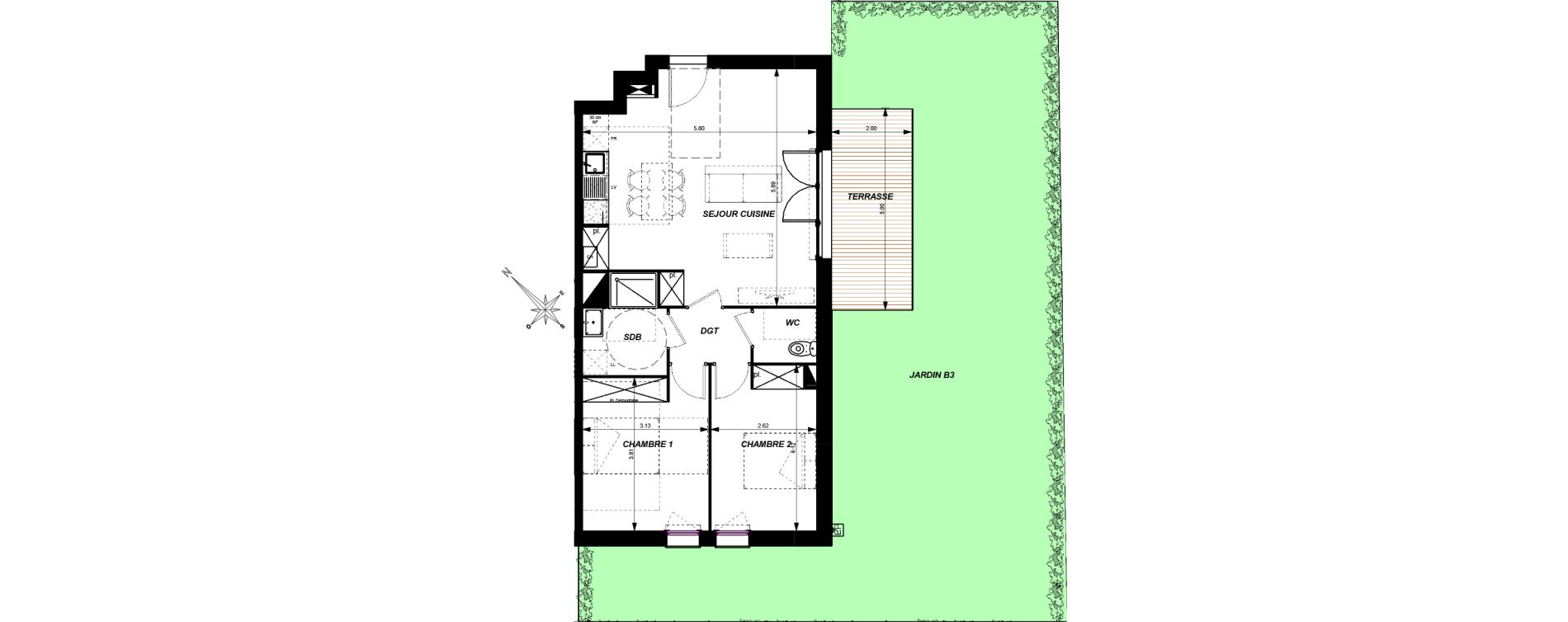 Appartement T3 de 62,85 m2 &agrave; Toulouse Croix daurade