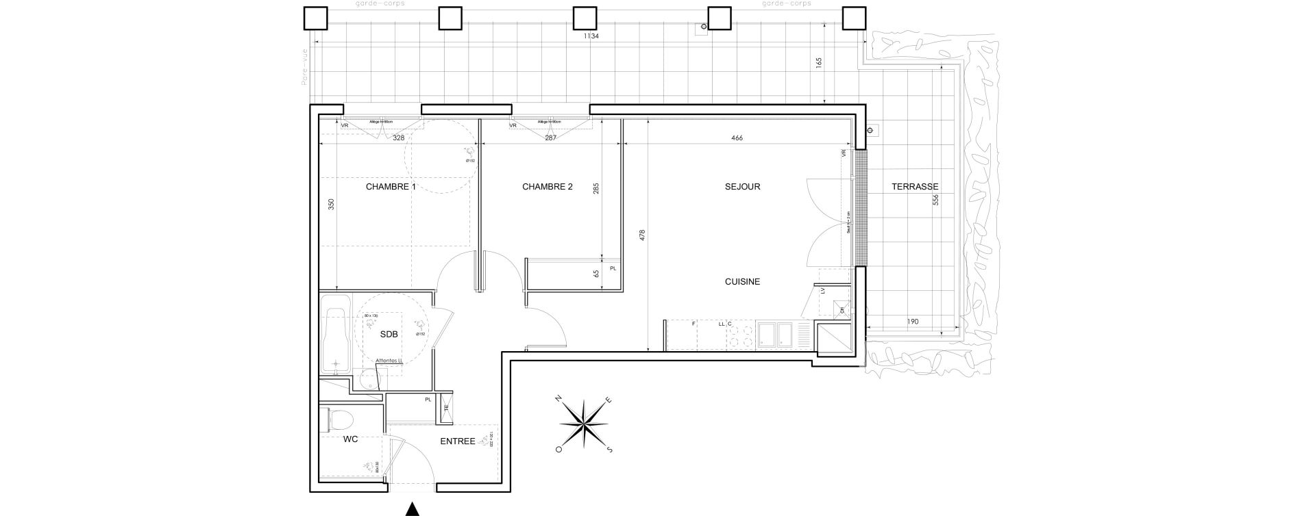 Appartement T3 de 59,65 m2 &agrave; Toulouse Trois cocus - borderouge - croix daurade - paleficat - grand selve