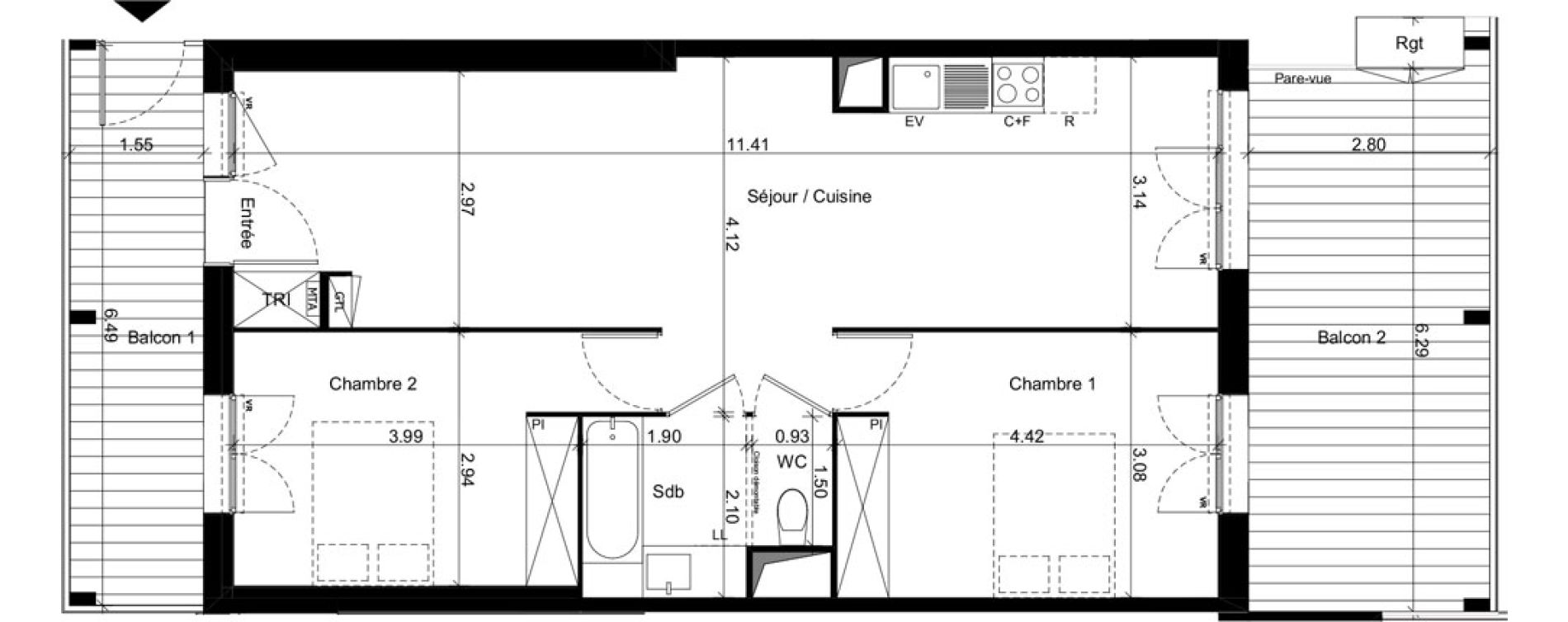 Appartement T3 de 67,82 m2 &agrave; Toulouse Marcaissonne