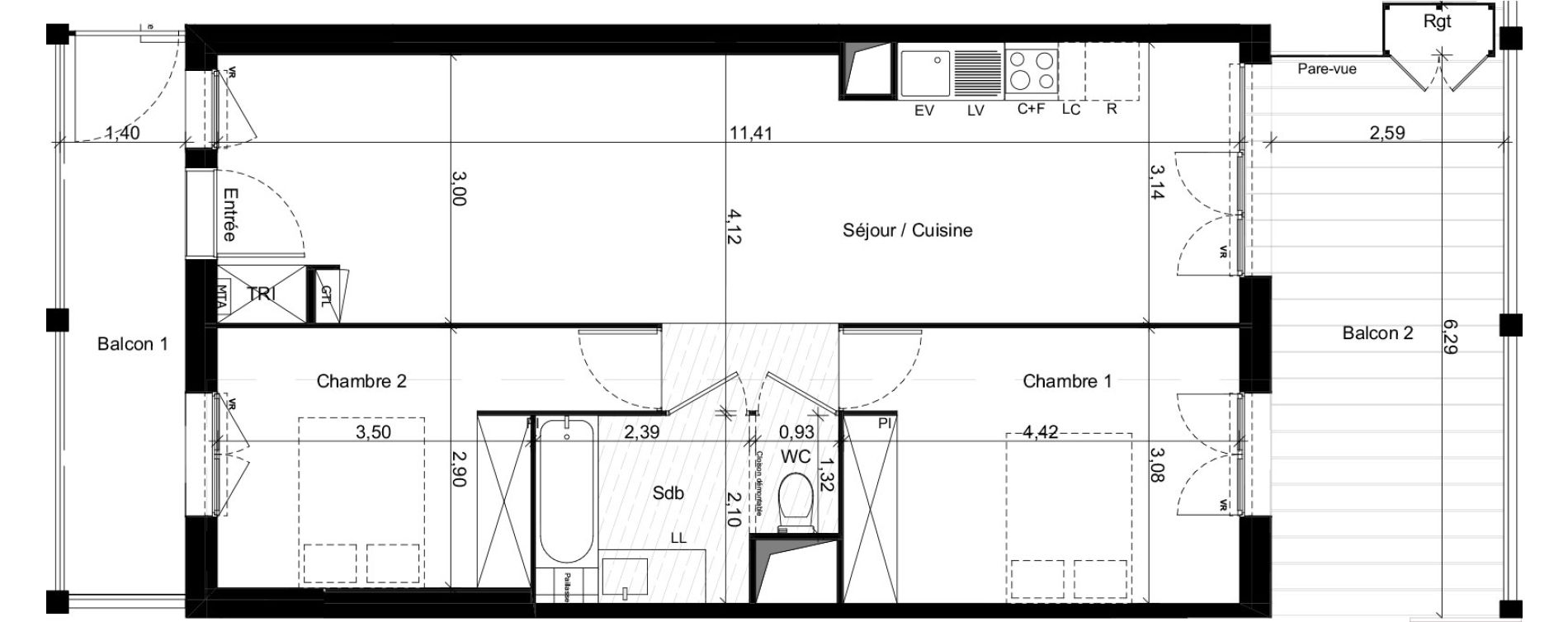 Appartement T3 de 67,40 m2 &agrave; Toulouse Marcaissonne