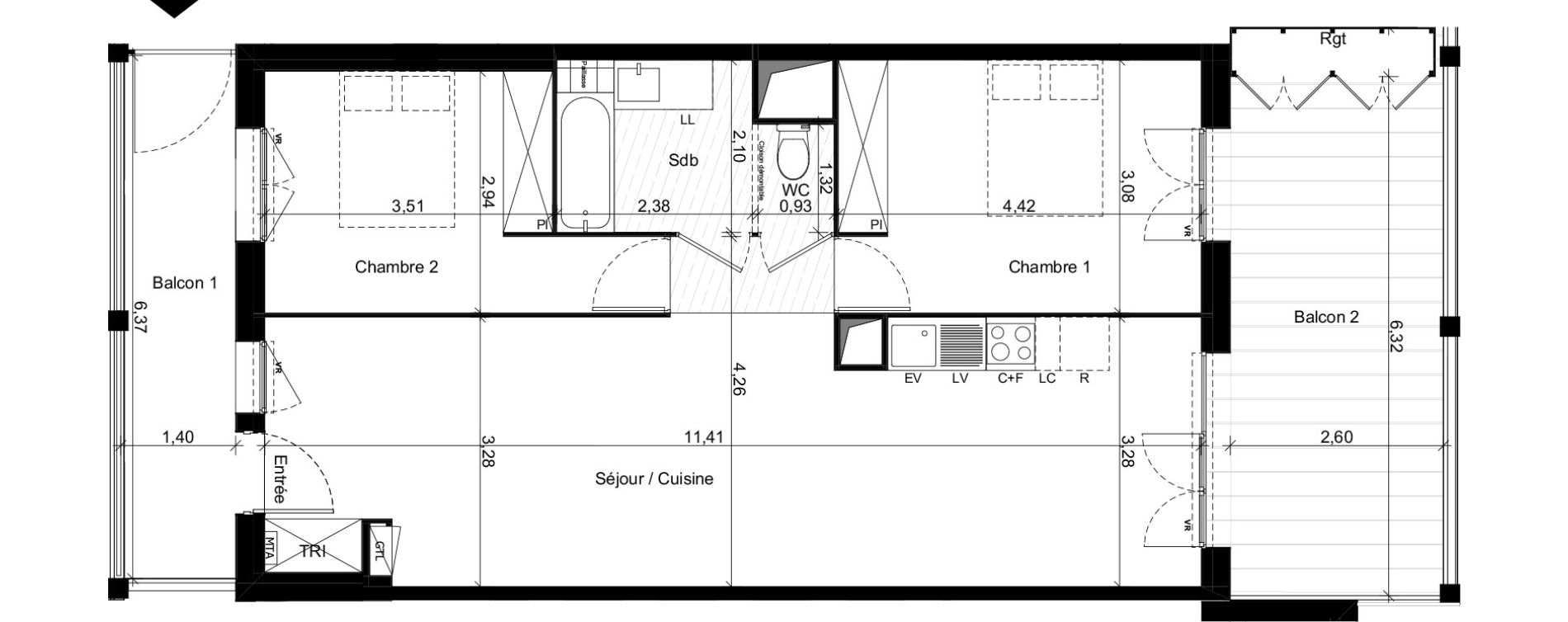 Appartement T3 de 69,89 m2 &agrave; Toulouse Marcaissonne