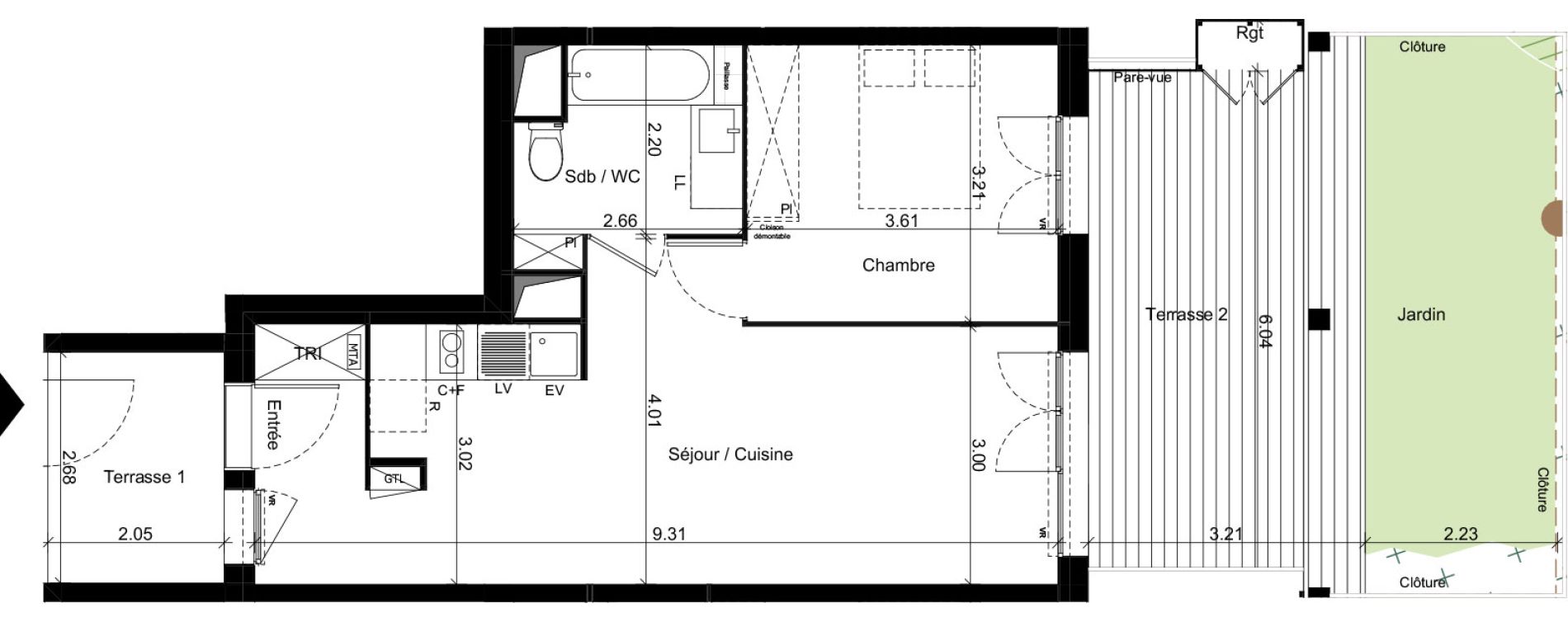 Appartement T2 de 46,61 m2 &agrave; Toulouse Marcaissonne