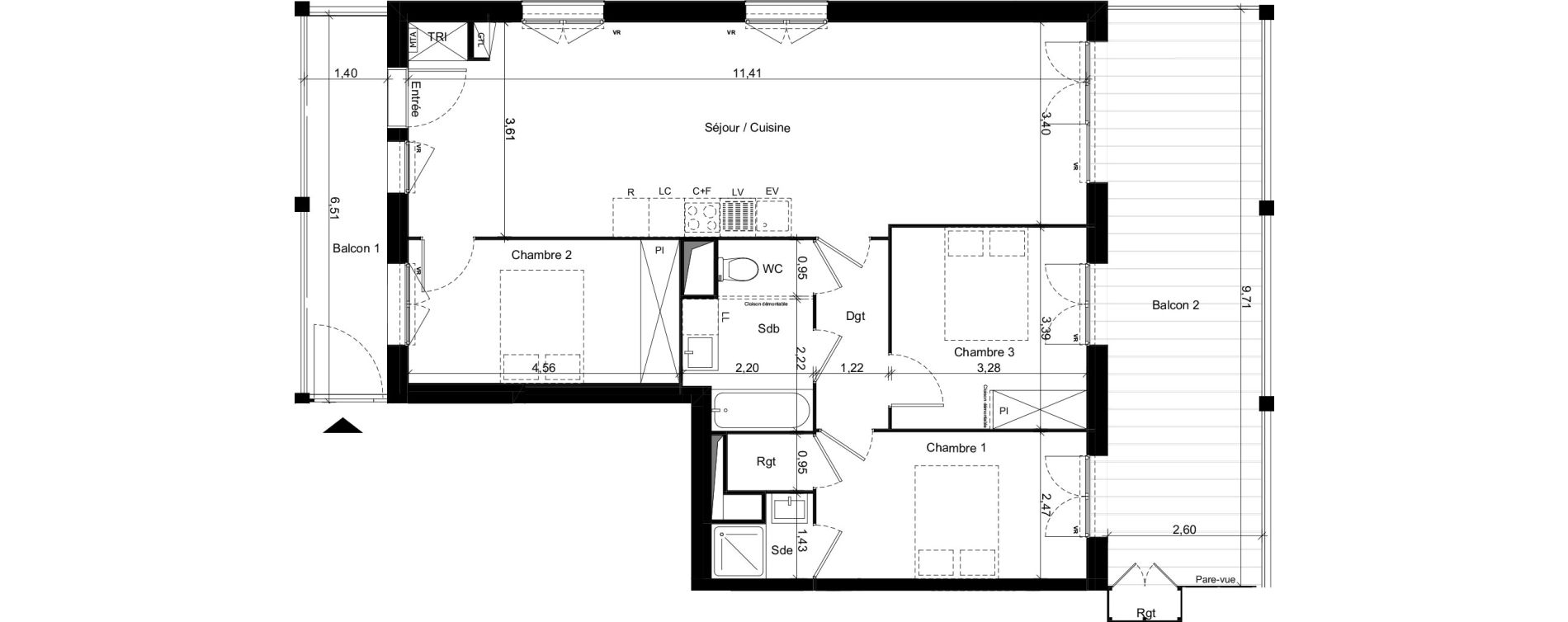 Appartement T4 de 86,87 m2 &agrave; Toulouse Marcaissonne