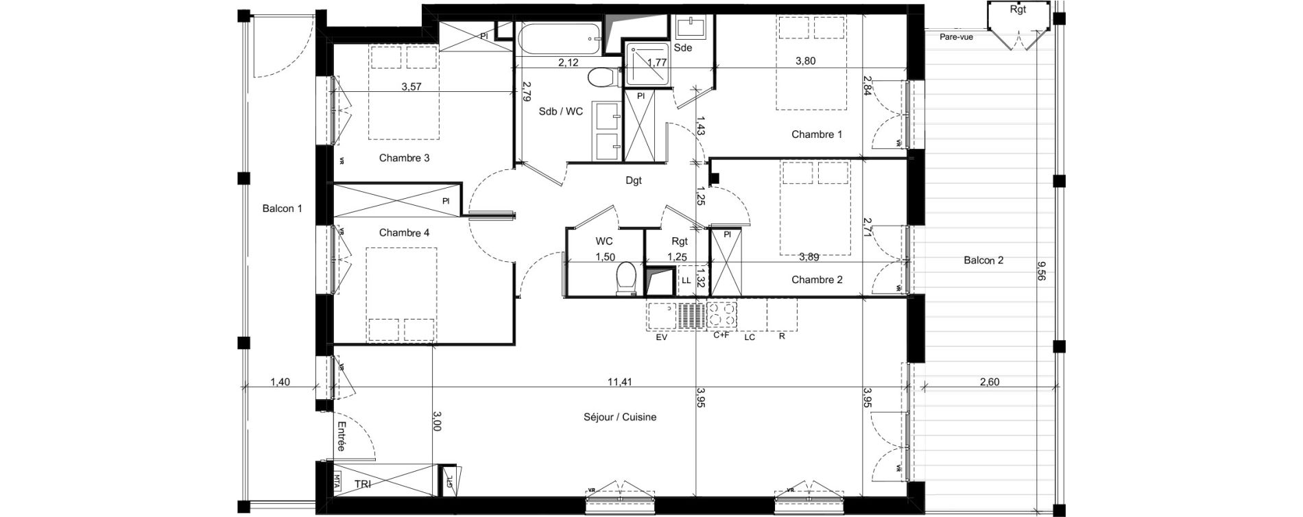 Appartement T5 de 103,96 m2 &agrave; Toulouse Marcaissonne