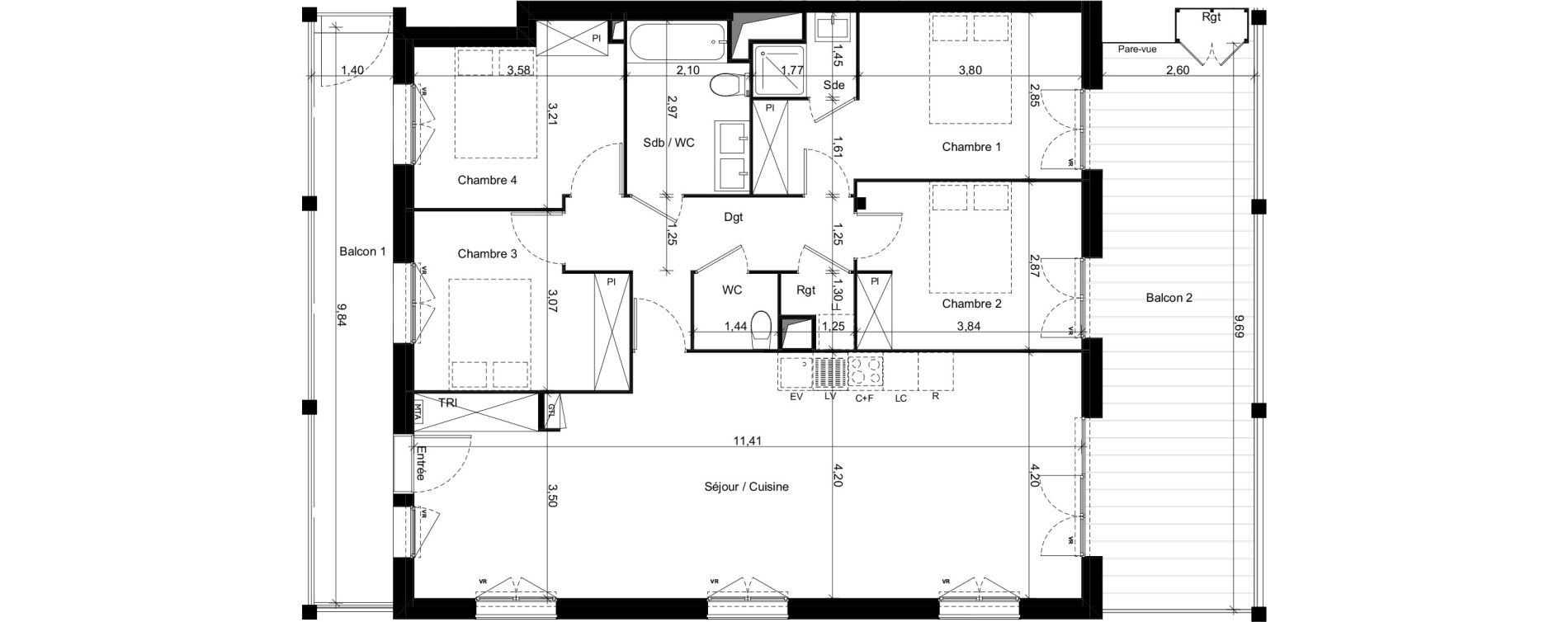 Appartement T5 de 108,75 m2 &agrave; Toulouse Marcaissonne