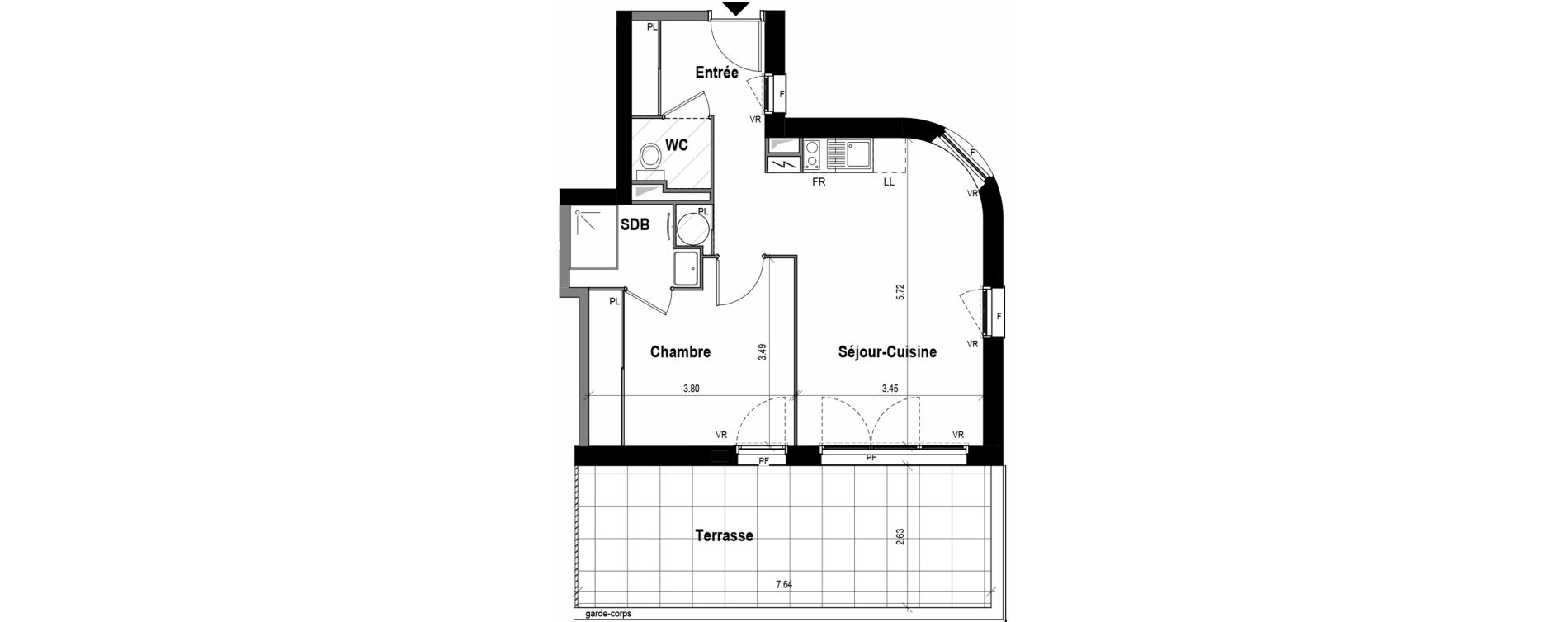 Appartement T2 de 44,76 m2 &agrave; Toulouse Montaudran