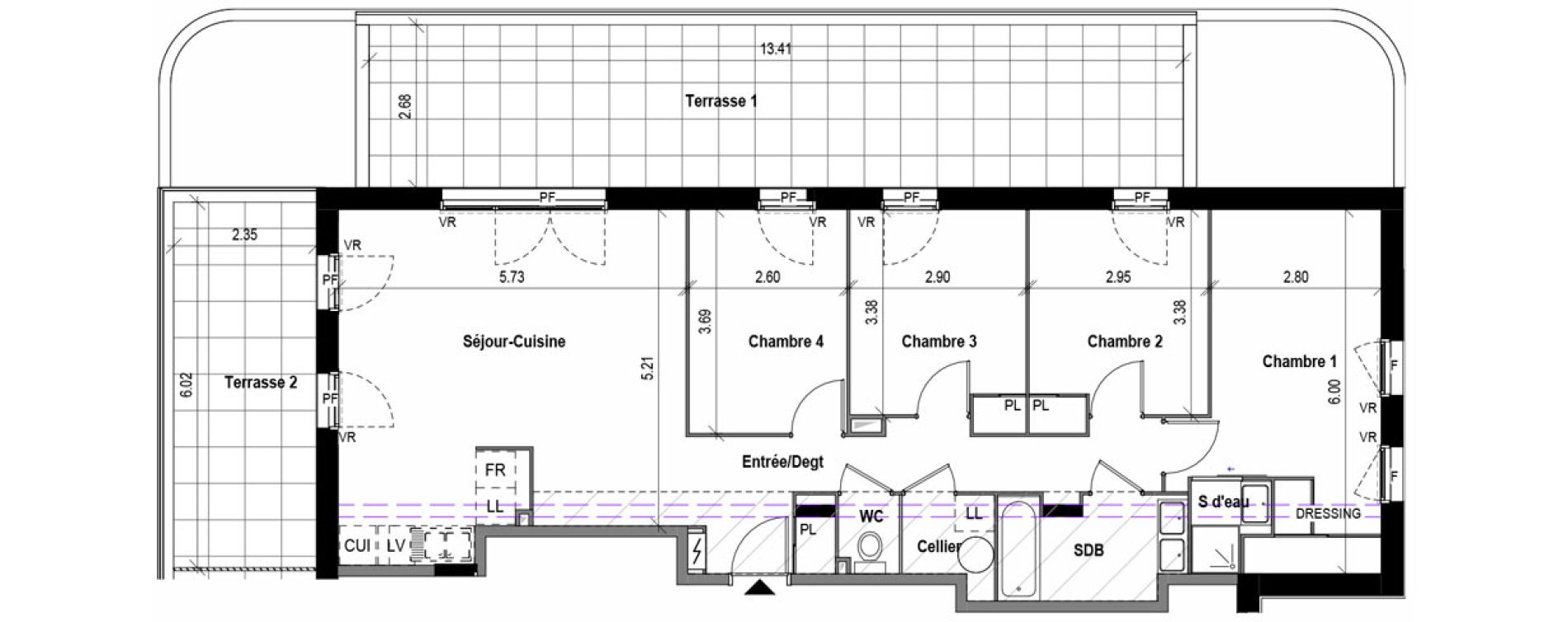 Appartement T5 de 98,26 m2 &agrave; Toulouse Montaudran