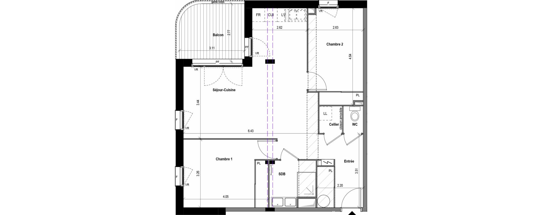 Appartement T3 de 70,37 m2 &agrave; Toulouse Montaudran