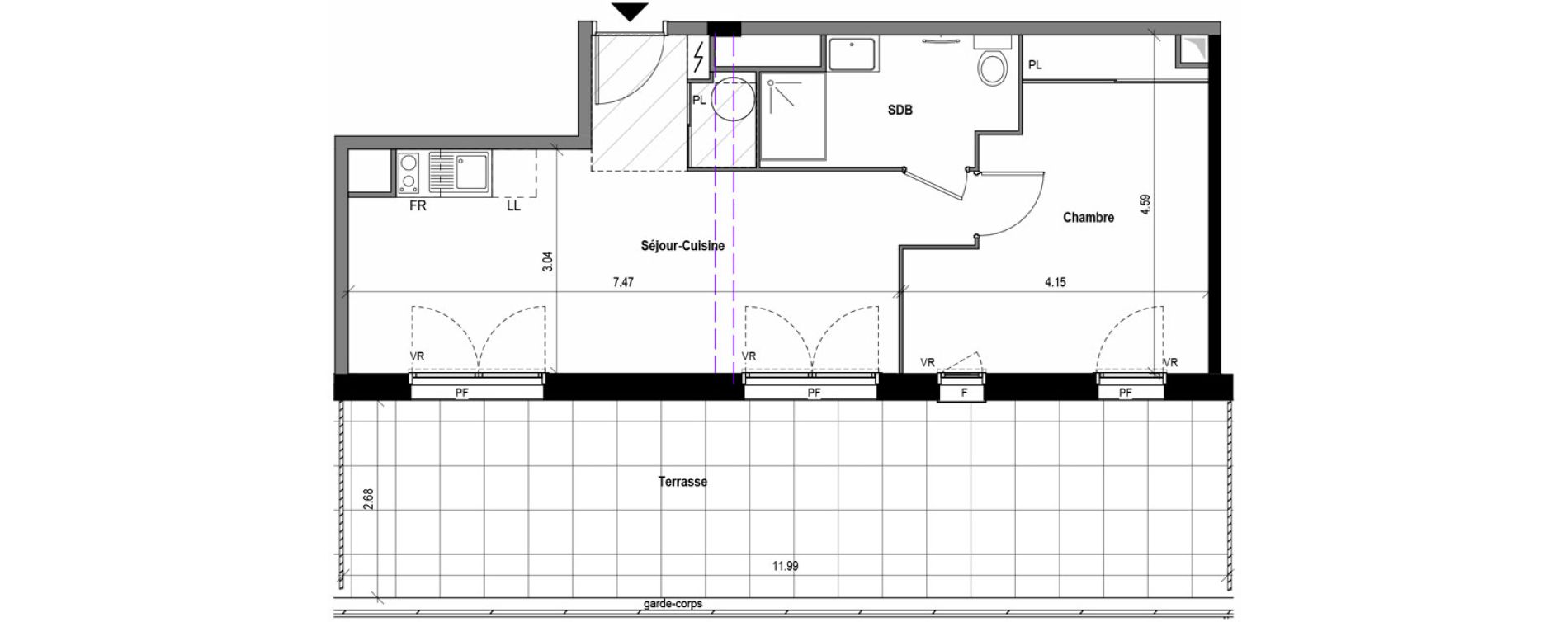 Appartement T2 de 46,26 m2 &agrave; Toulouse Montaudran