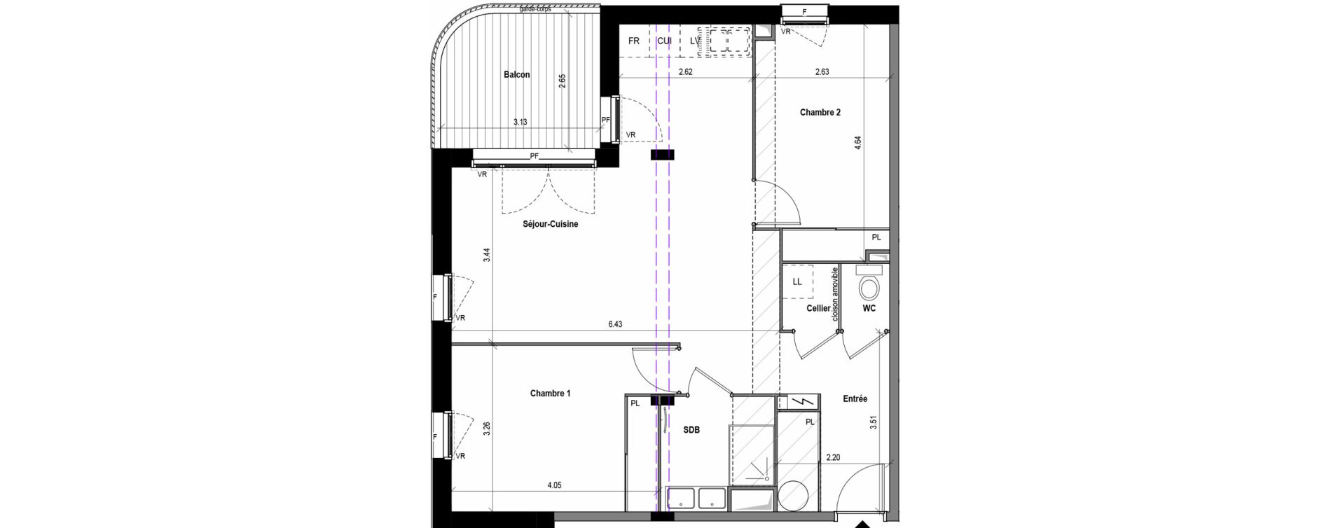 Appartement T3 de 70,37 m2 &agrave; Toulouse Montaudran