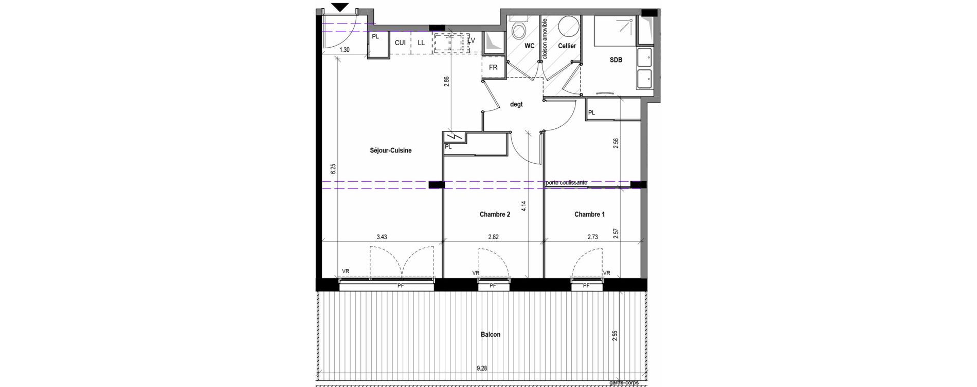 Appartement T3 de 67,57 m2 &agrave; Toulouse Montaudran