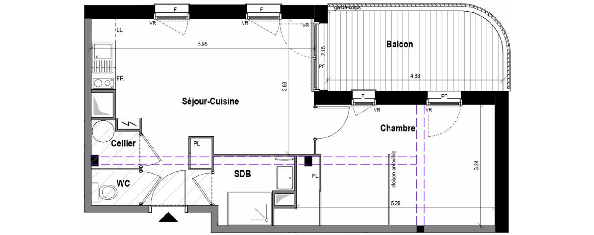 Appartement T2 de 44,89 m2 &agrave; Toulouse Montaudran