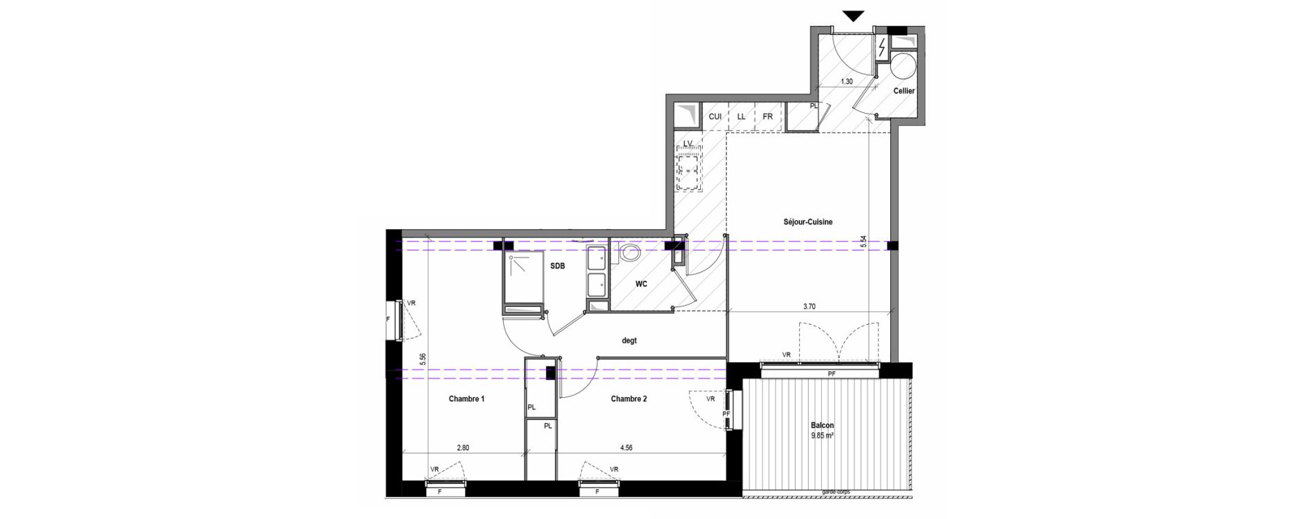 Appartement T3 de 68,08 m2 &agrave; Toulouse Montaudran