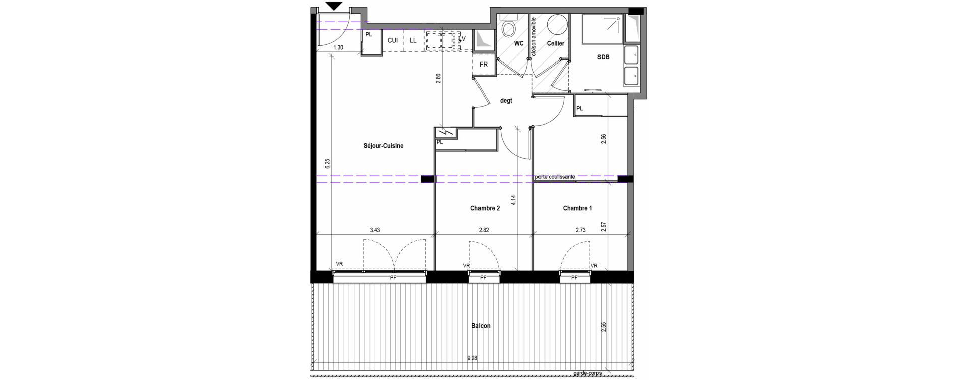 Appartement T3 de 67,57 m2 &agrave; Toulouse Montaudran