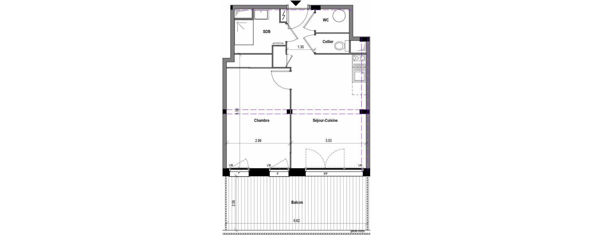 Appartement T2 de 46,15 m2 &agrave; Toulouse Montaudran