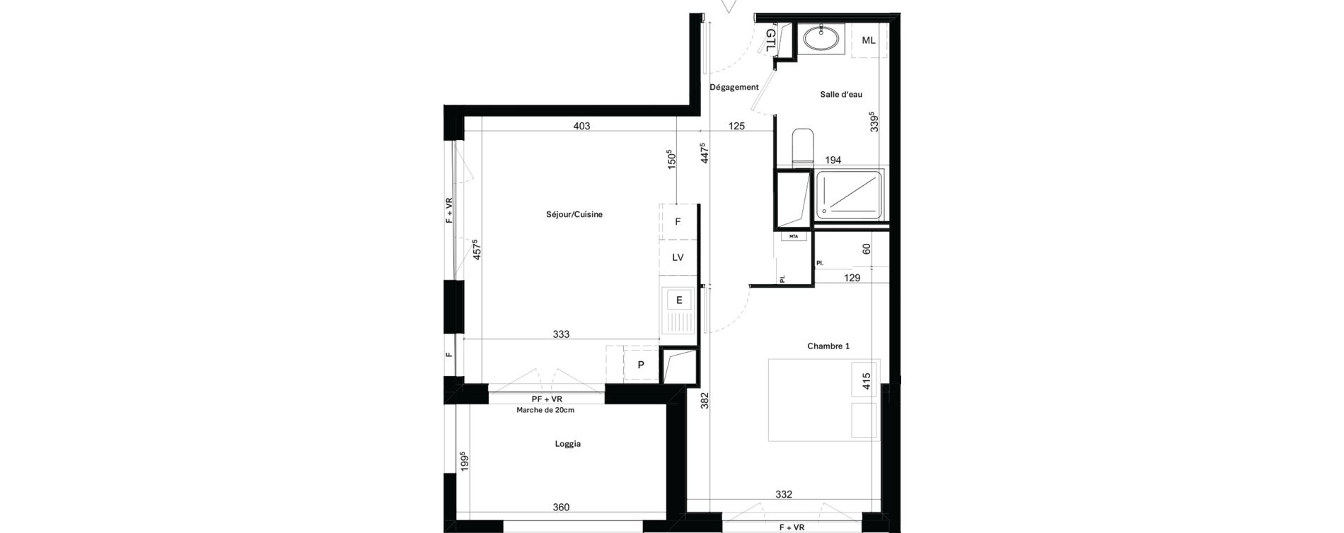 Appartement T2 de 43,63 m2 &agrave; Toulouse Malep&egrave;re