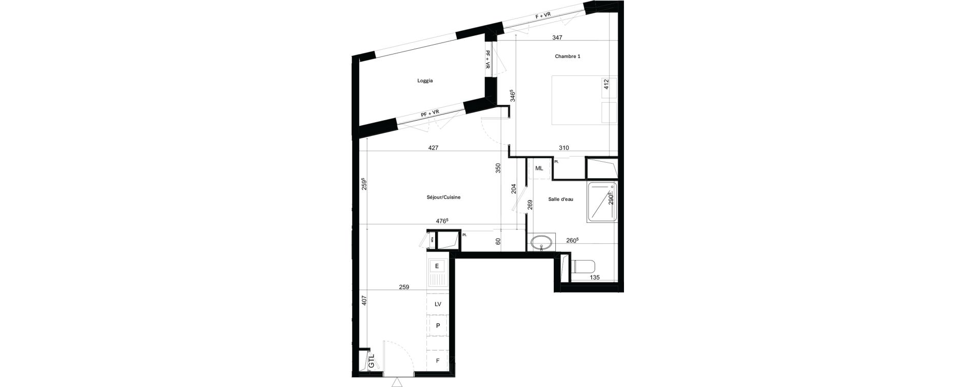 Appartement T2 de 45,78 m2 &agrave; Toulouse Malep&egrave;re