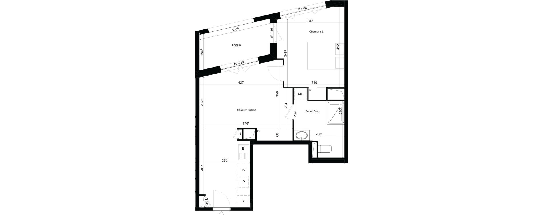 Appartement T2 de 45,78 m2 &agrave; Toulouse Malep&egrave;re