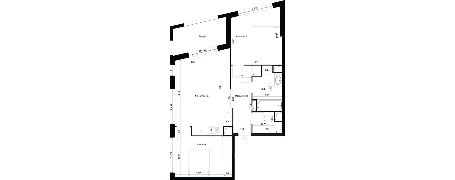 Appartement T3 de 57,94 m2 &agrave; Toulouse Malep&egrave;re