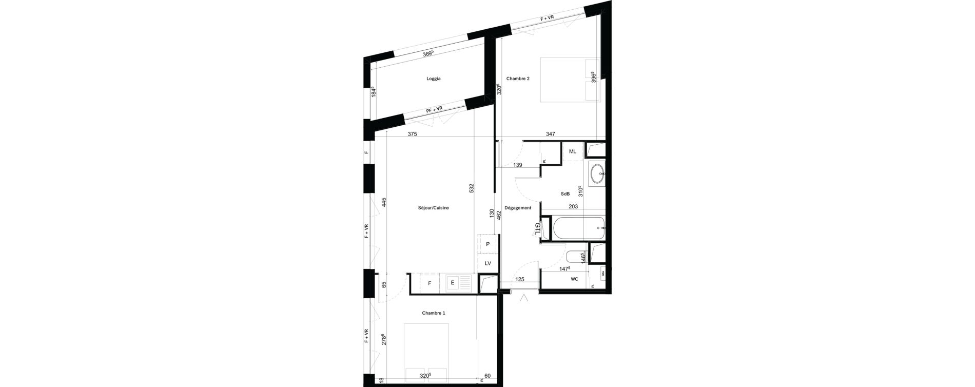 Appartement T3 de 57,94 m2 &agrave; Toulouse Malep&egrave;re