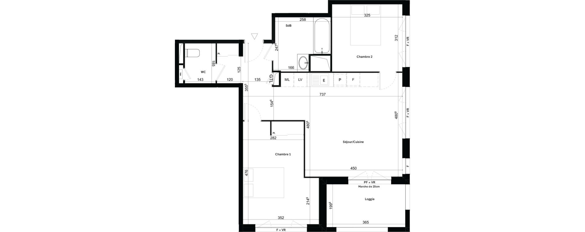 Appartement T3 de 65,10 m2 &agrave; Toulouse Malep&egrave;re