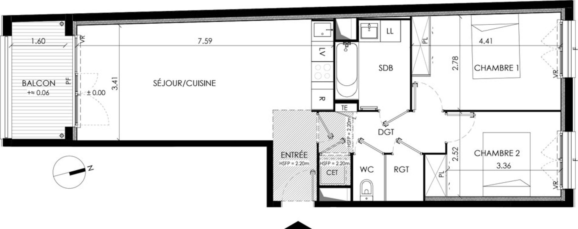 Appartement T3 de 63,94 m2 &agrave; Toulouse Casselardit