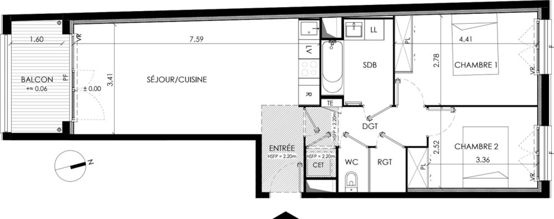Appartement T3 de 63,94 m2 &agrave; Toulouse Casselardit