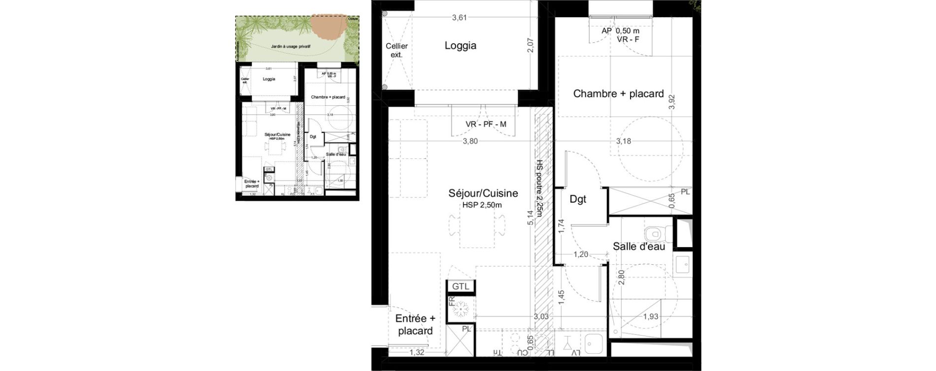 Appartement T2 de 45,20 m2 &agrave; Toulouse Malep&egrave;re