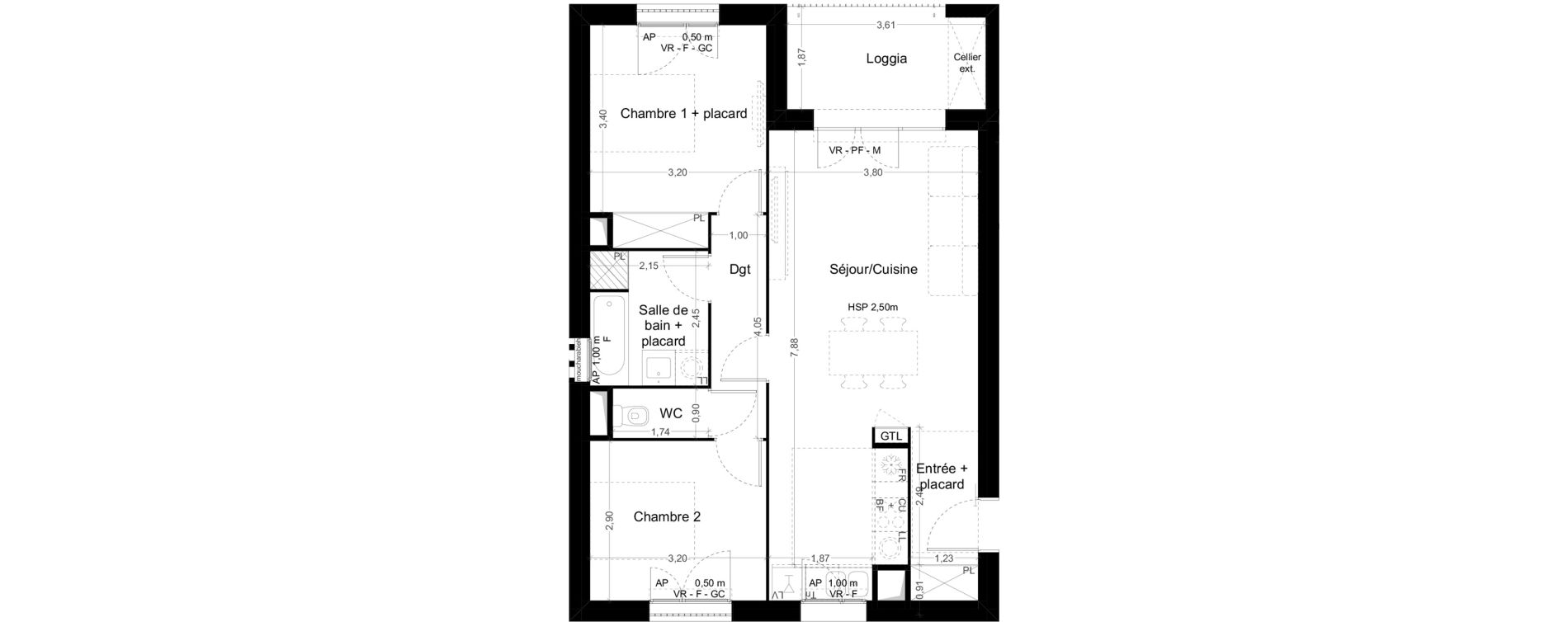Appartement T3 de 63,80 m2 &agrave; Toulouse Malep&egrave;re